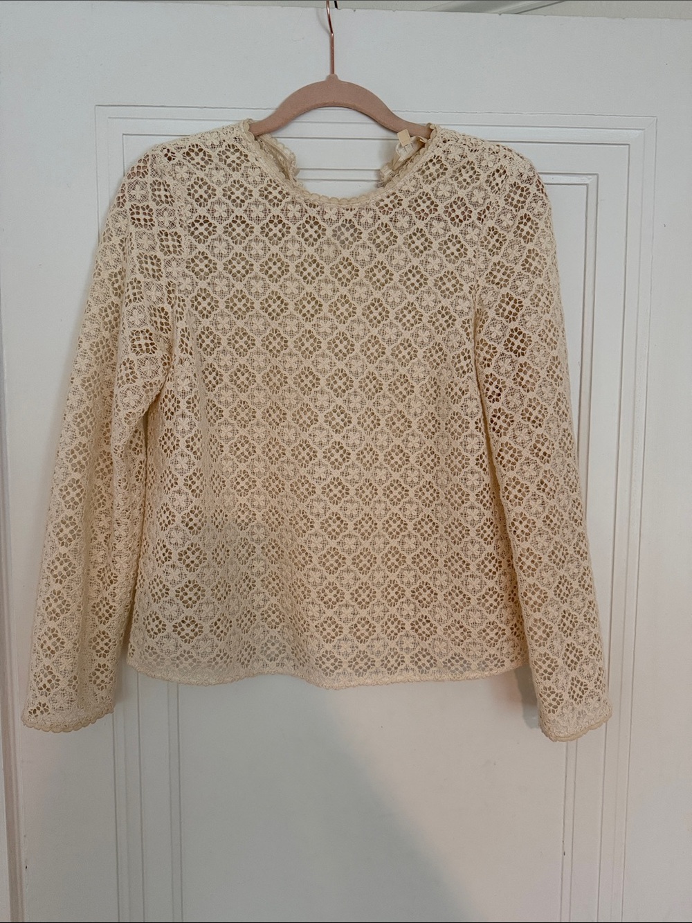 Sezane Lace Crochet Long-Sleeve Top – Cream
